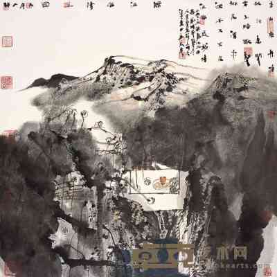 卢禹舜 2005年作 唐人诗意图 镜心 68×68cm